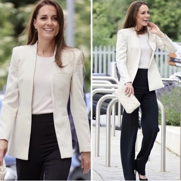 ZARA WOMENS ECRU CREAM LONG BLAZER JACKET KATE MIDDLETON SMALL 2180/701/712/S - Picture 1 of 8